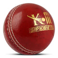 Red and white 156g premium leather cricket ball with a hand-stitched seam for professional matches