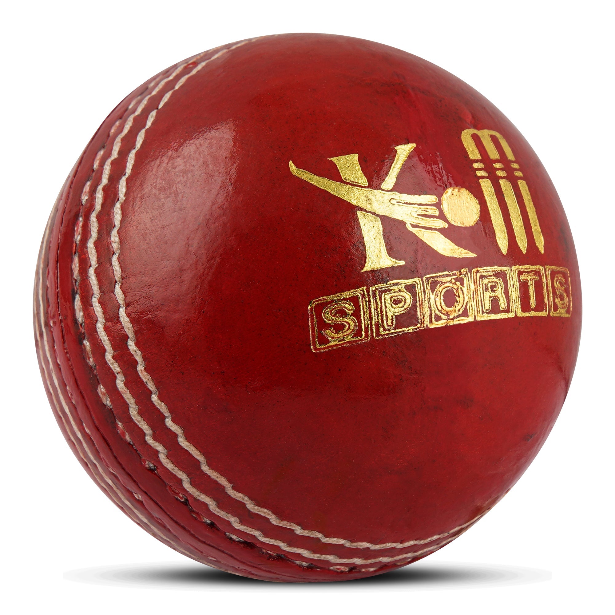 Red and white 156g premium leather cricket ball with a hand-stitched seam for professional matches