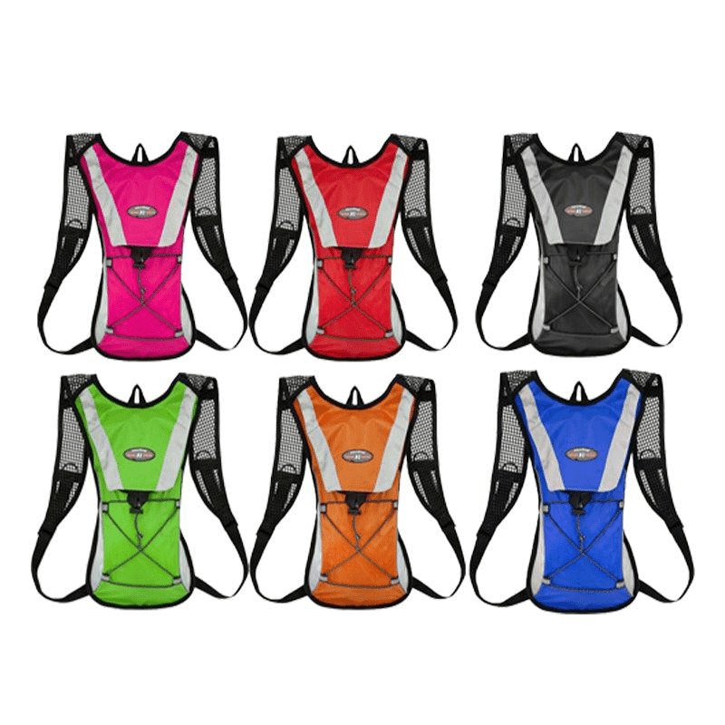 Lightweight nylon hydration backpack with two liter water bladder and adjustable shoulder straps — view 2