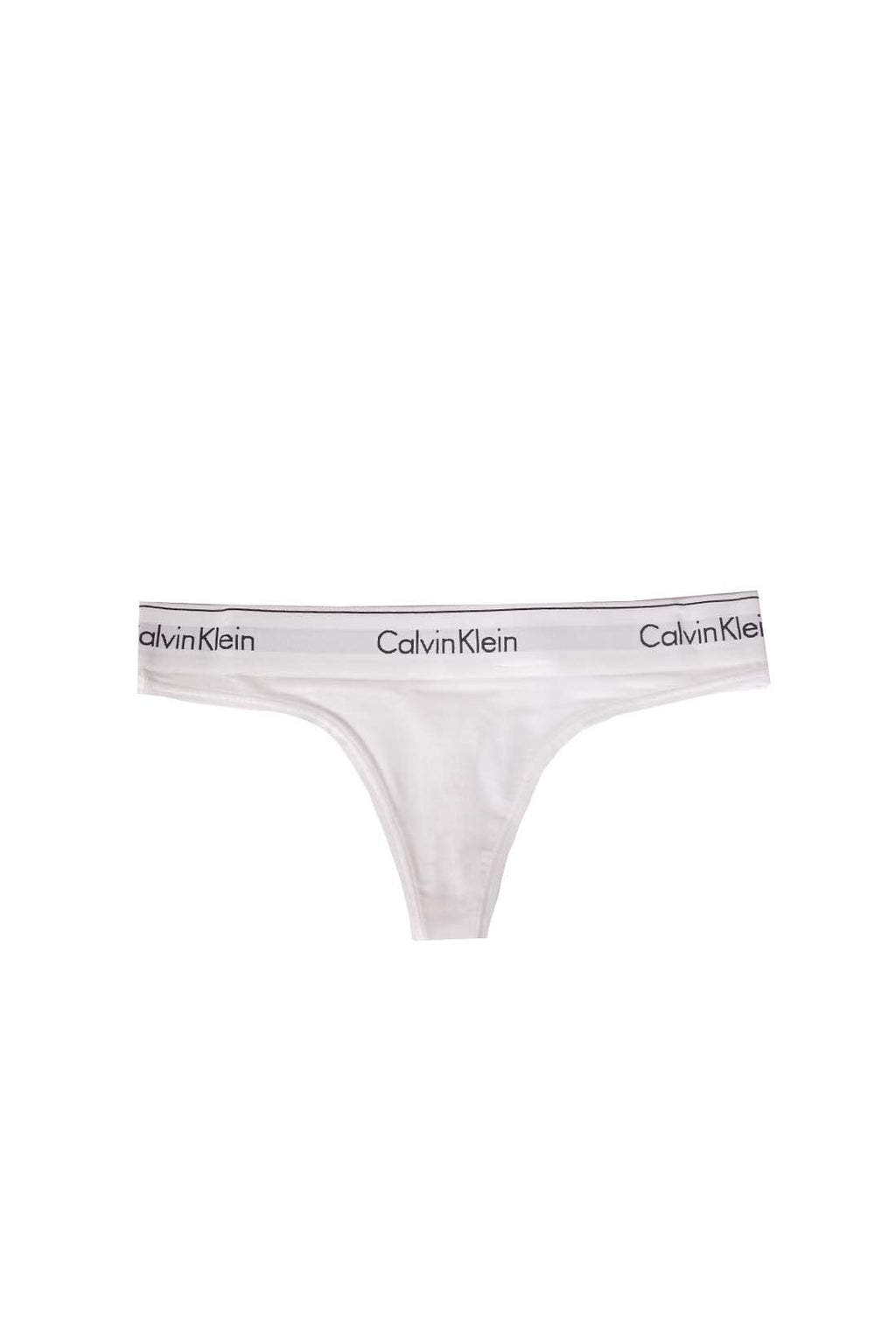 White women's cotton thong with a contrast elasticated logo waistband on a plain background. — view 4