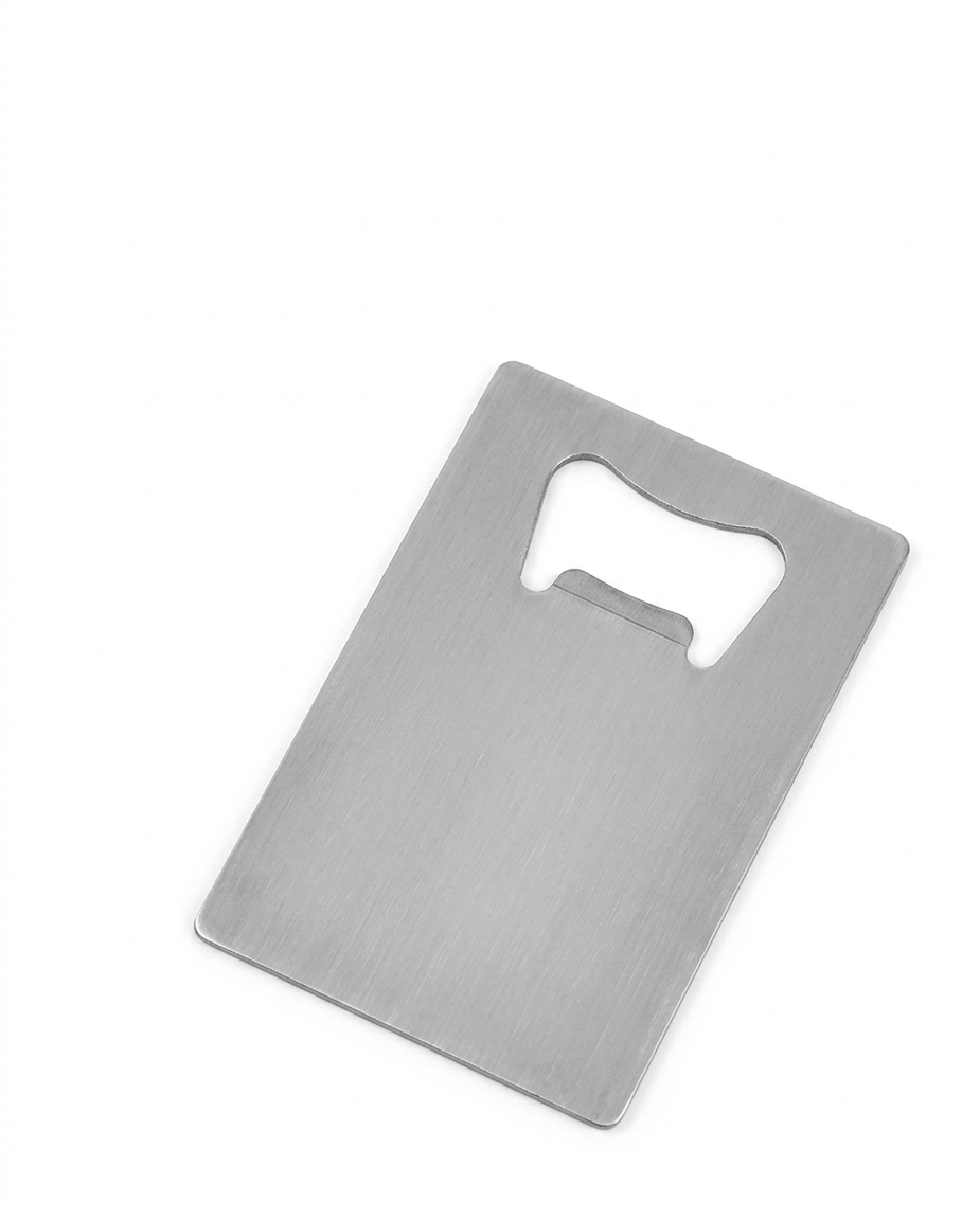 Credit card style stainless steel bottle opener designed for slim wallet storage and everyday carry — view 3
