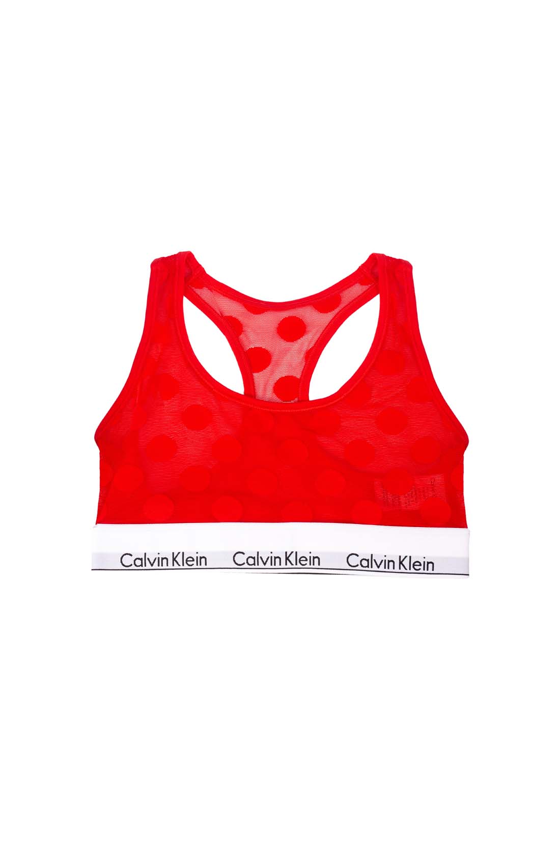 Women's semi-transparent mesh bralette with polka dot texture and elasticated underbust logo band — view 14