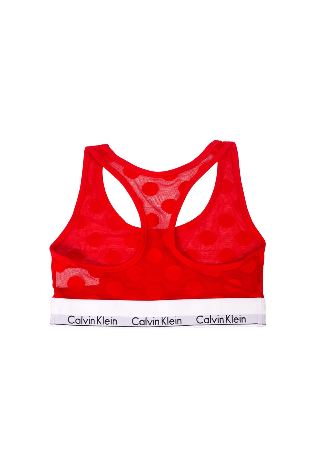 Women's semi-transparent mesh bralette with polka dot texture and elasticated underbust logo band