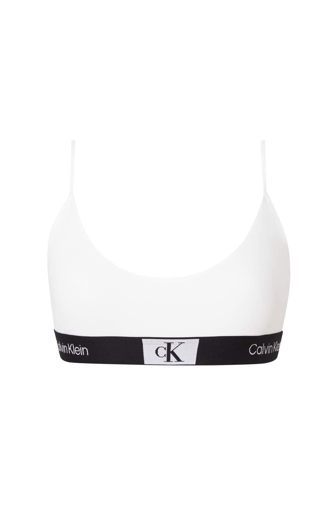 Black Calvin Klein women's cotton bralette with thin adjustable straps and iconic contrasting logo underbust band — view 8