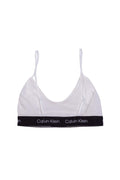 Black Calvin Klein women's cotton bralette with thin adjustable straps and iconic contrasting logo underbust band