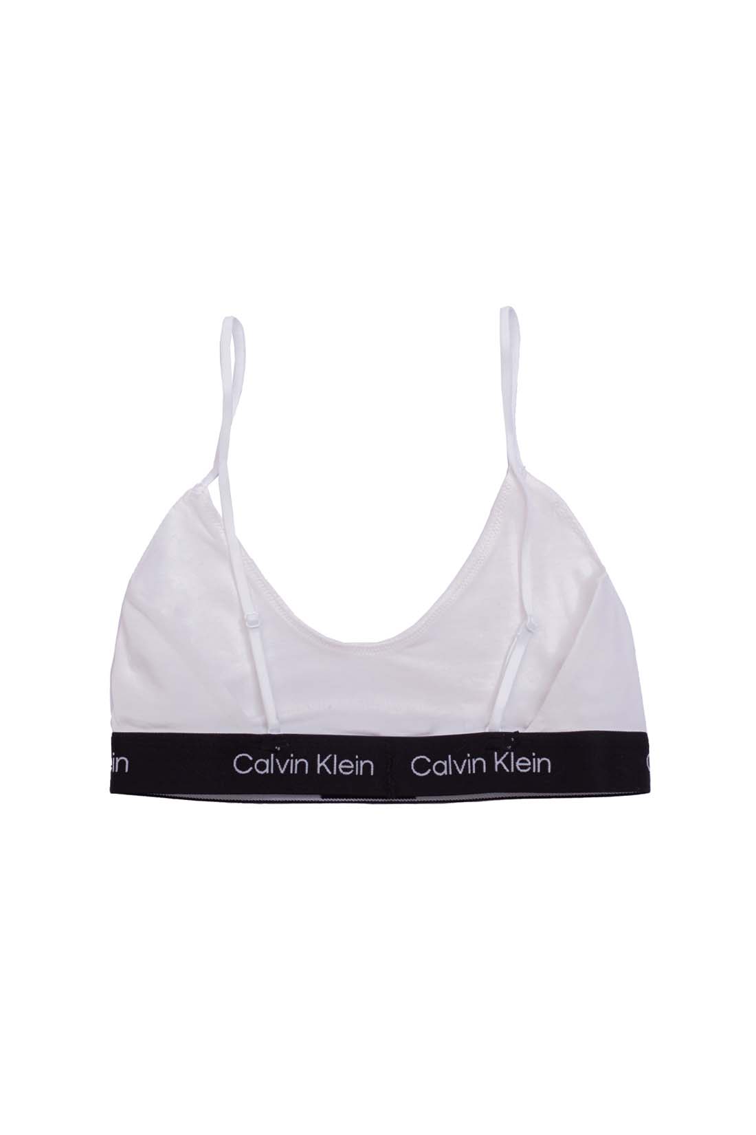 Black Calvin Klein women's cotton bralette with thin adjustable straps and iconic contrasting logo underbust band — view 10