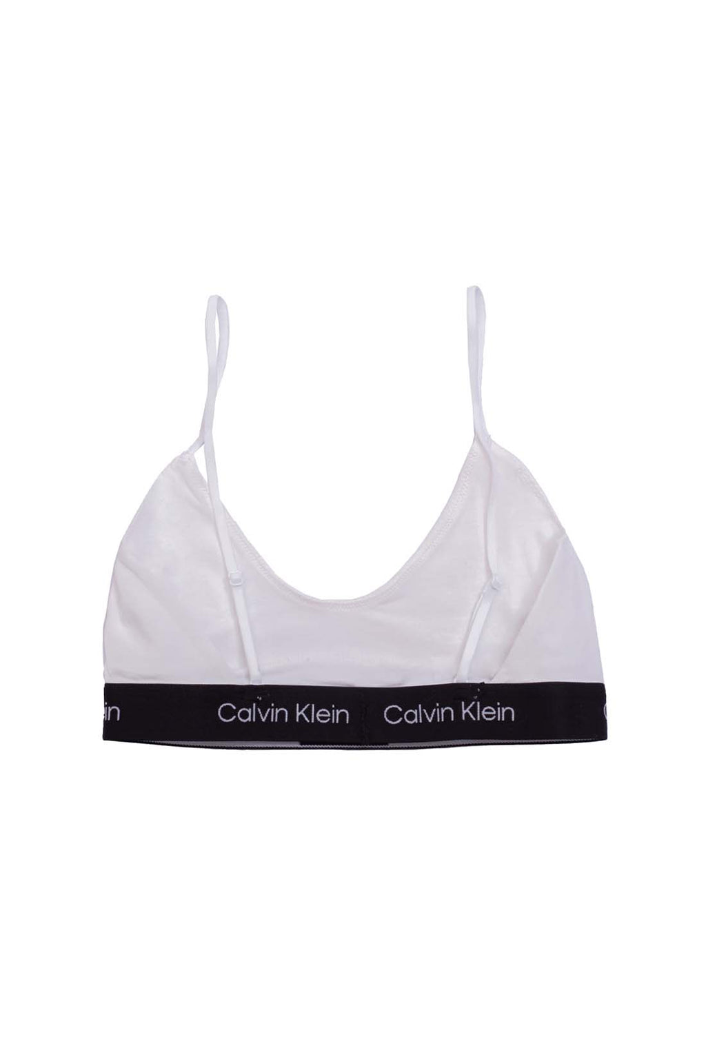 Black Calvin Klein women's cotton bralette with thin adjustable straps and iconic contrasting logo underbust band — view 10