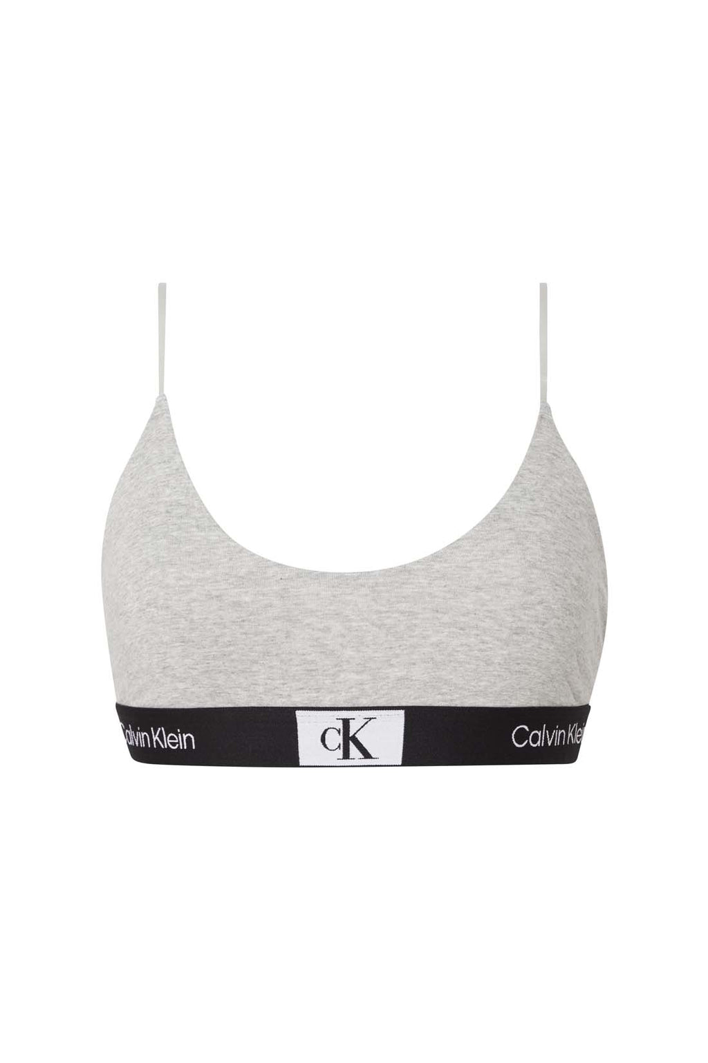 Black Calvin Klein women's cotton bralette with thin adjustable straps and iconic contrasting logo underbust band — view 14