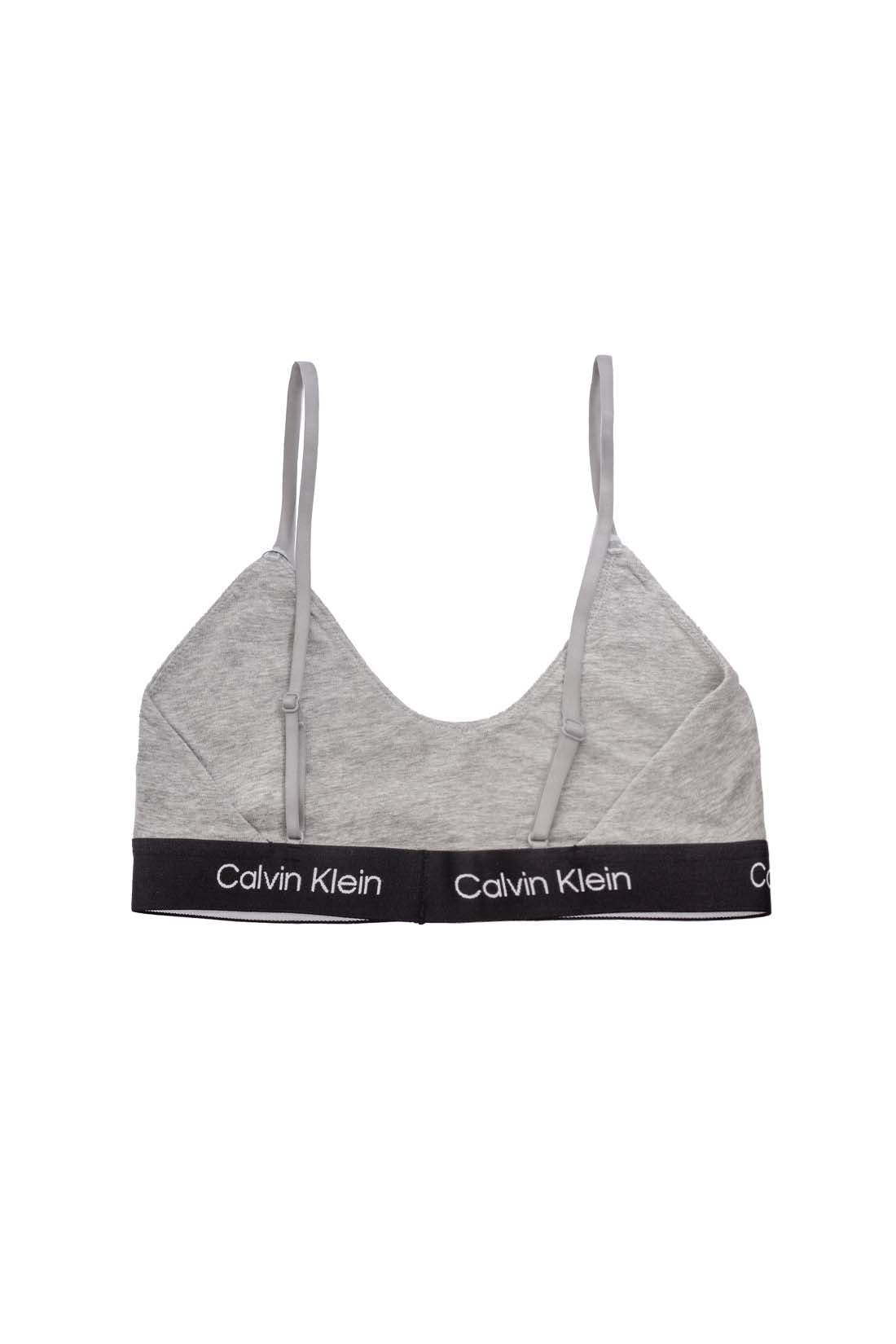 Black Calvin Klein women's cotton bralette with thin adjustable straps and iconic contrasting logo underbust band — view 16