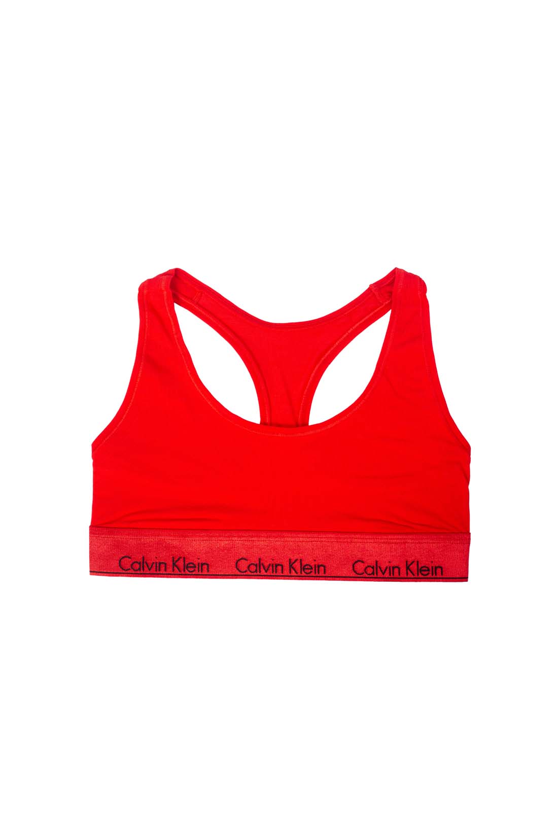 Women's red stretch cotton racerback bralette with metallic logo underbust band — view 2