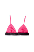 Women's pink stretch cotton triangle bralette featuring a contrasting heart print and logo underbust band