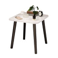White ceramic side table with stone pattern top and black pine wood legs