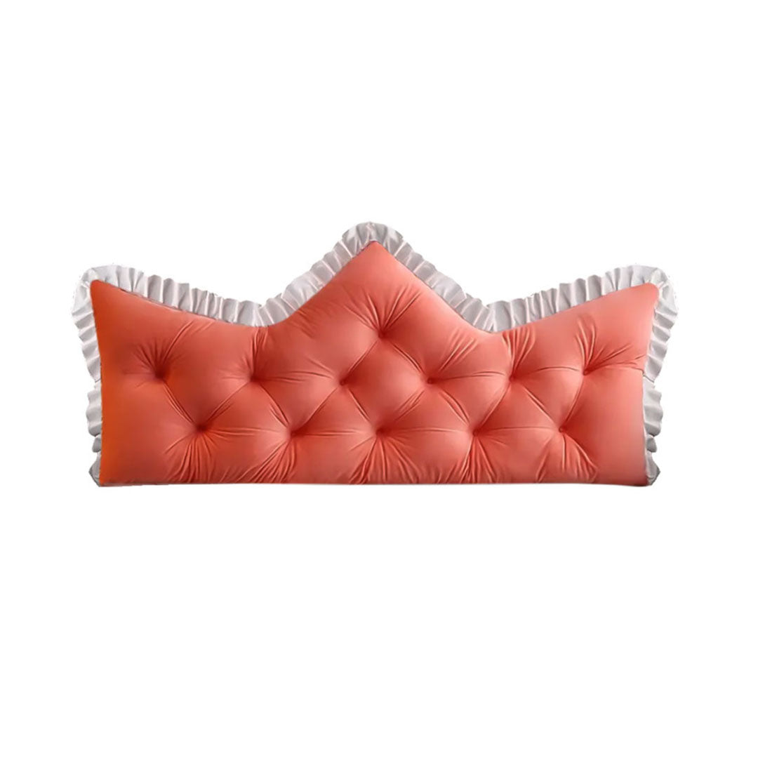 Pink tufted crown headboard pillow for bed with soft plush fabric and elegant design