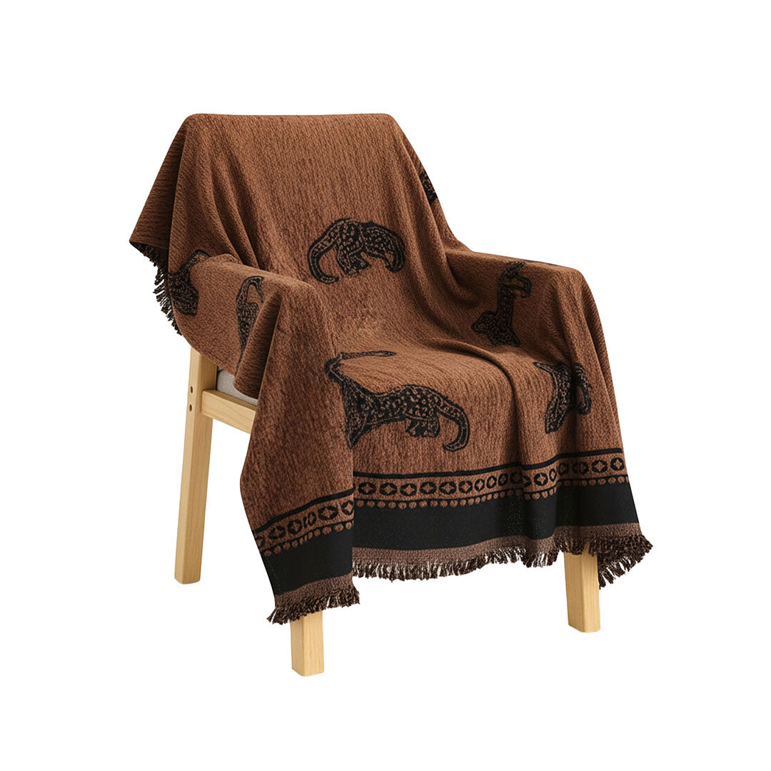 Brown leopard print two seater sofa cover made of polyester protecting a living room couch