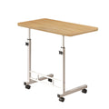 SOGA movable walnut wood bedside desk with wheels and white metal frame for laptops