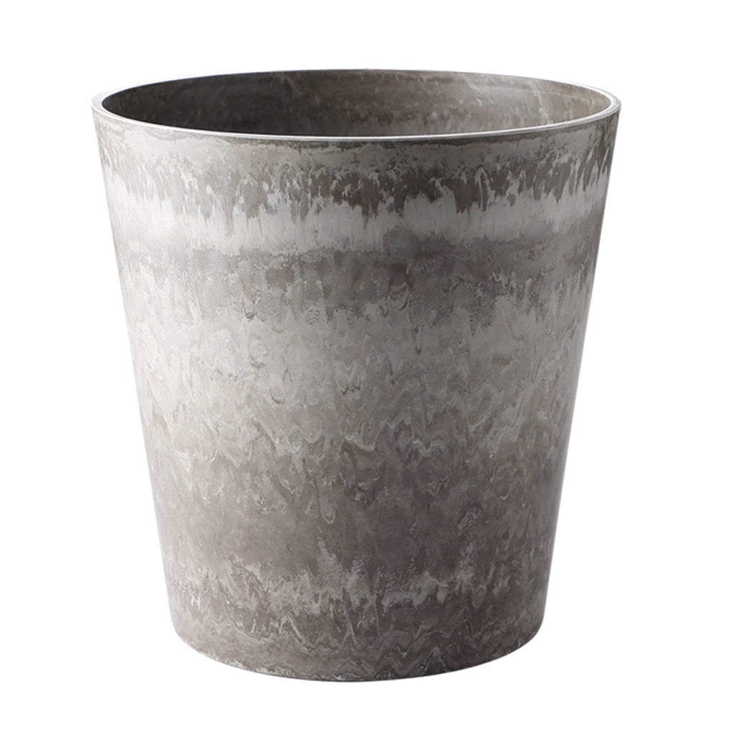 Rock grey round resin plant pot with a concrete cement pattern for indoor gardening