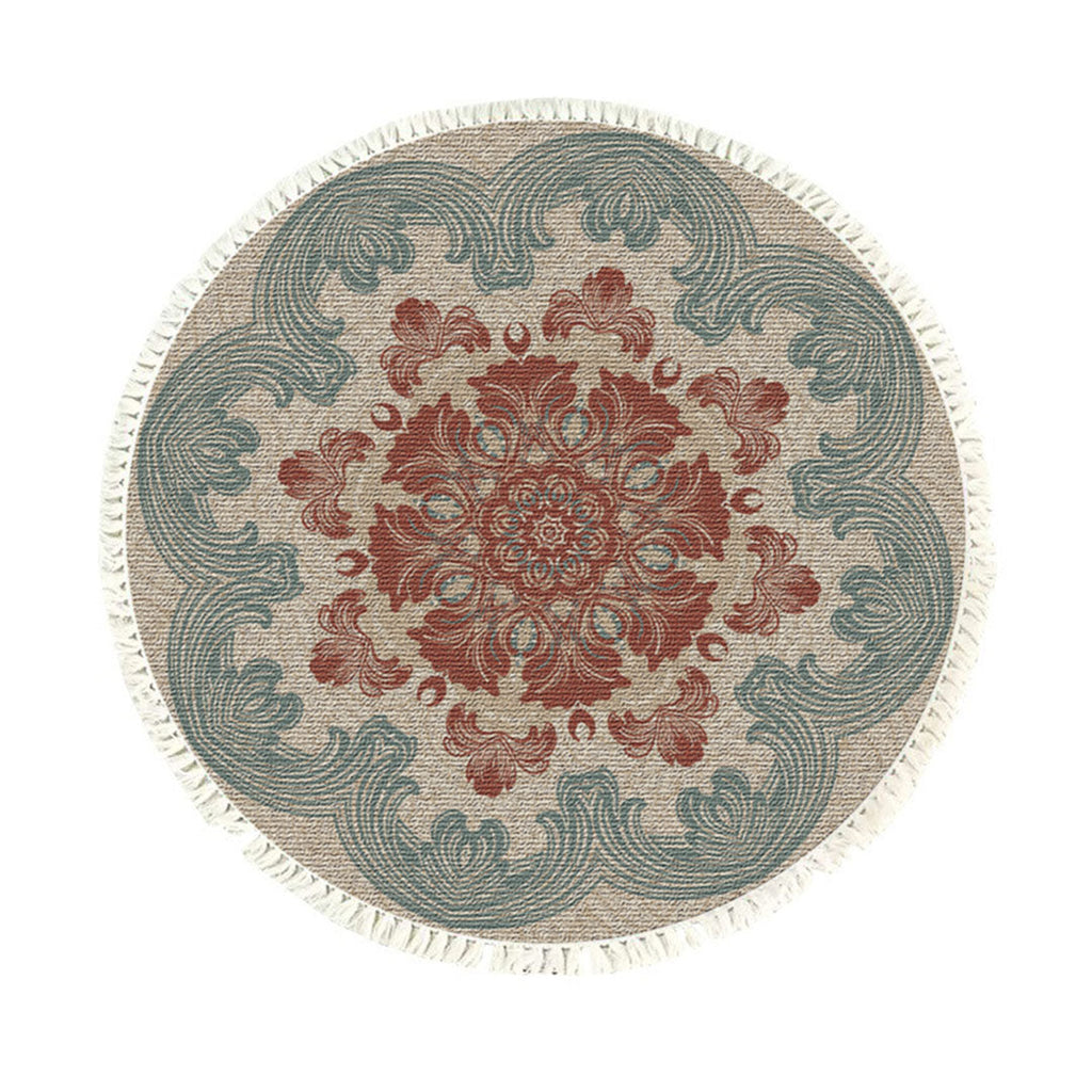 90cm round area rug with a mesmerizing multicolor mandala bohemian design and anti-slip backing