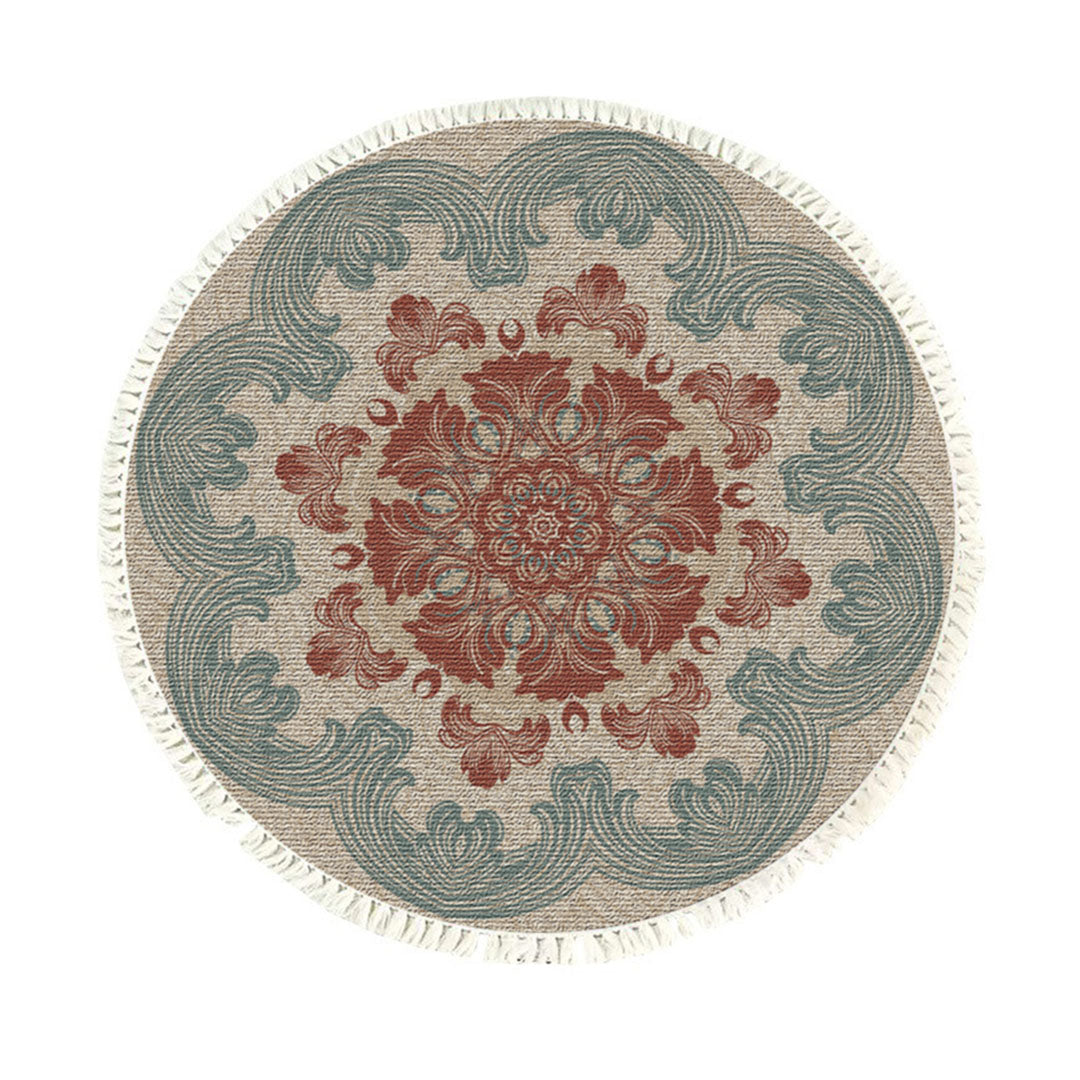 90cm round area rug with a mesmerizing multicolor mandala bohemian design and anti-slip backing