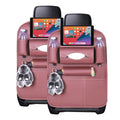 Coffee brown PVC leather car backseat organizer with multiple storage pockets and iPad holder