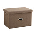 Large coffee brown foldable canvas storage box with reinforced handles for home organization