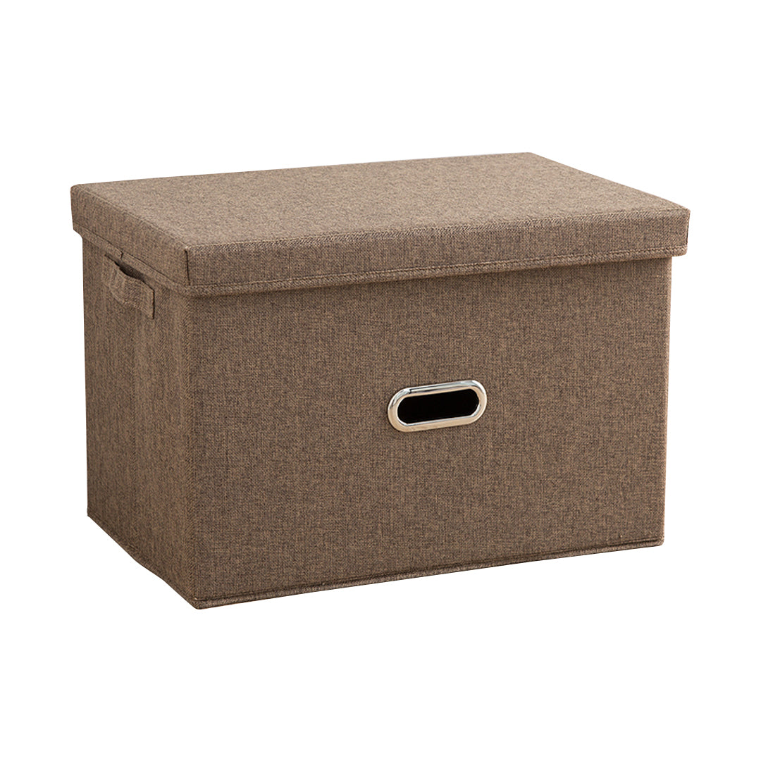 Large coffee brown foldable canvas storage box with reinforced handles for home organization