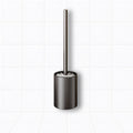 Dark grey wall-mounted aluminum toilet brush with handle and draining holder for modern bathroom cleaning.