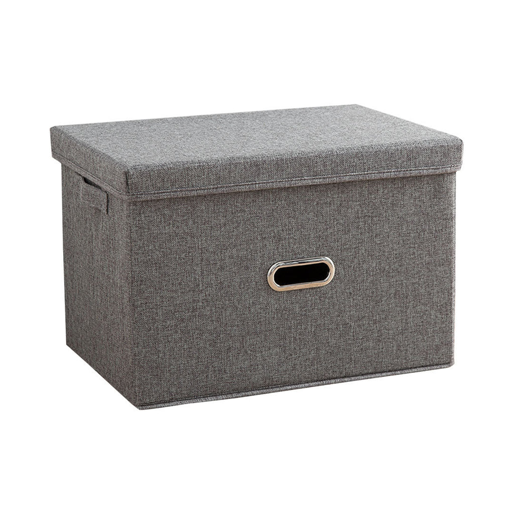 Medium grey foldable canvas storage box cube with rivet handles for home organization