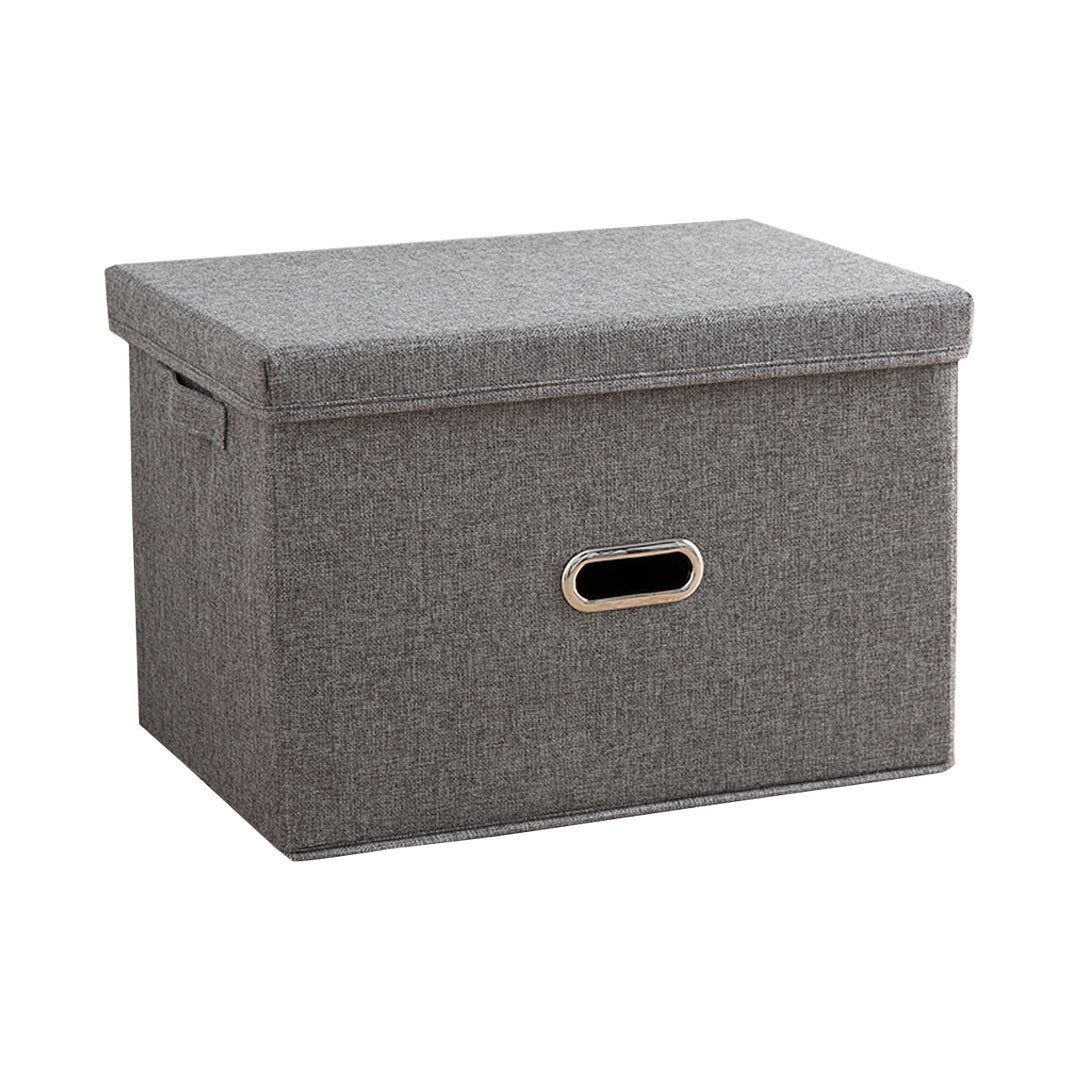 Medium grey foldable canvas storage box cube with rivet handles for home organization