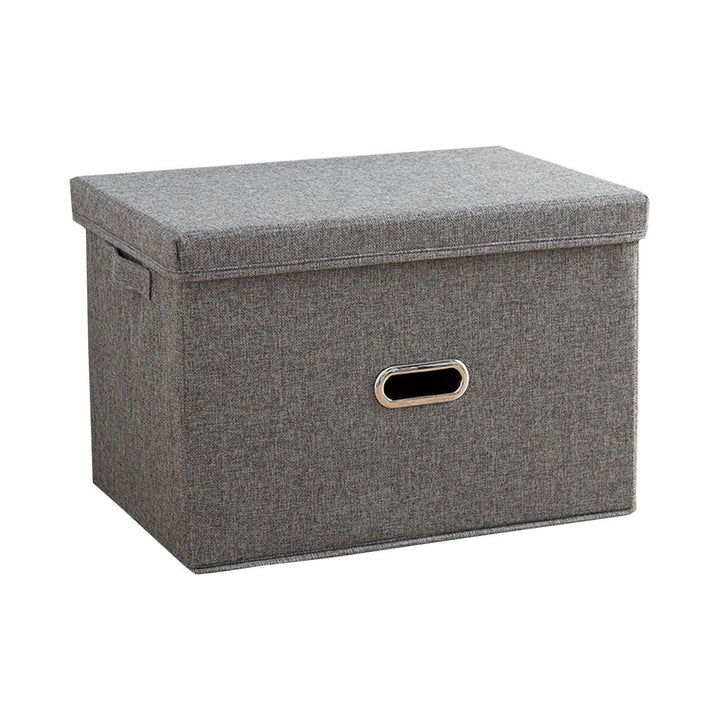 SOGA Grey Medium Foldable Canvas Storage Box Cube Clothes Basket Organiser Home Decorative Box
