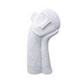 White minimalist abstract head sculpture with hand resting, matte resin home decor piece