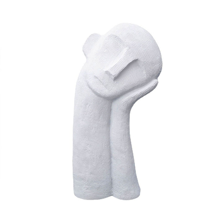 SOGA 38cm White Minimalist Head Resin Sculpture with Hand at Side and Linear Texture for Home Decor