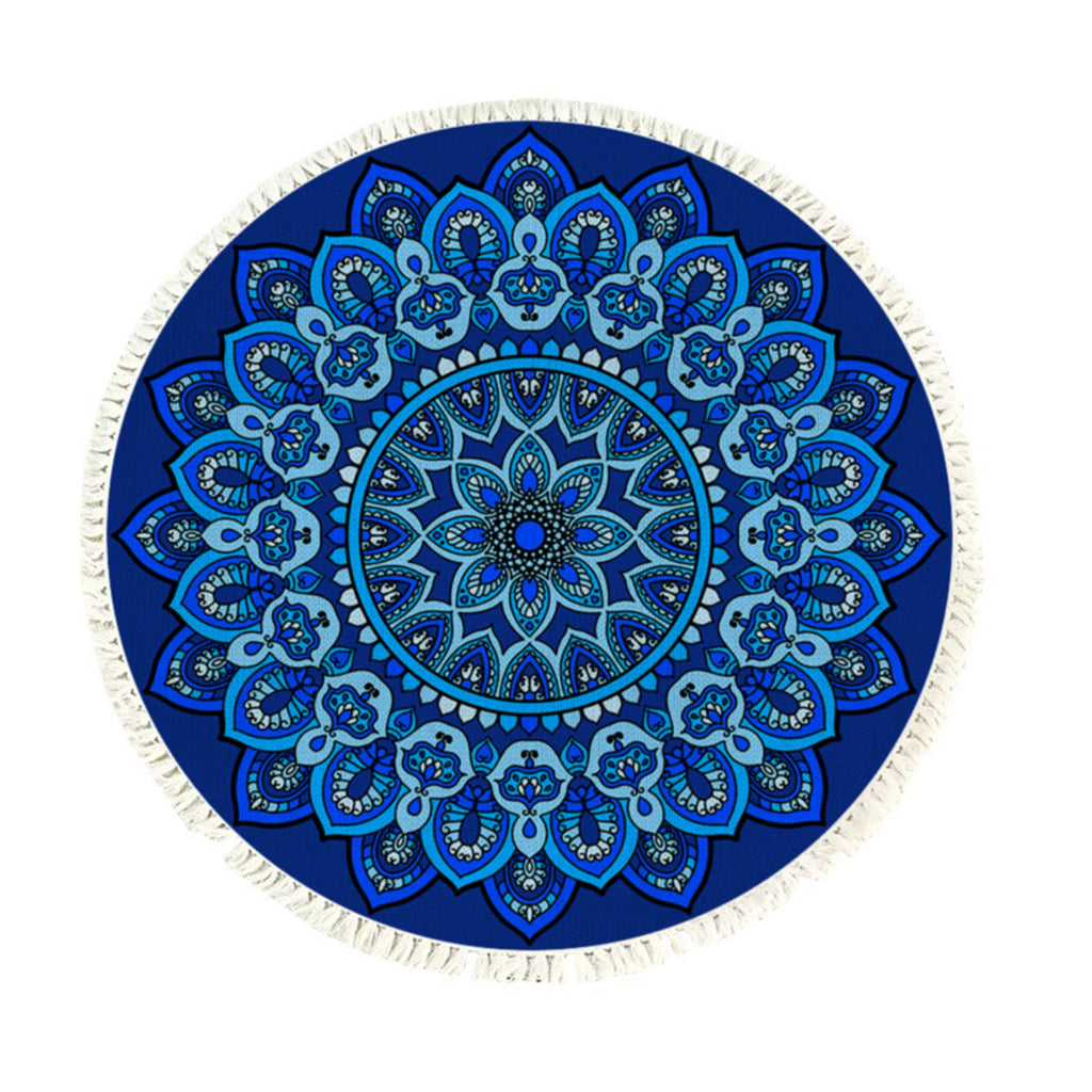 90cm round blue mandala patterned area rug made of soft polyester for home decor