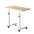 White maple movable bedside table and computer desk with rolling wheels and sturdy metal frame