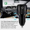 Black 30W dual USB fast car charger for smartphones featuring Quick Charge 3.0 technology