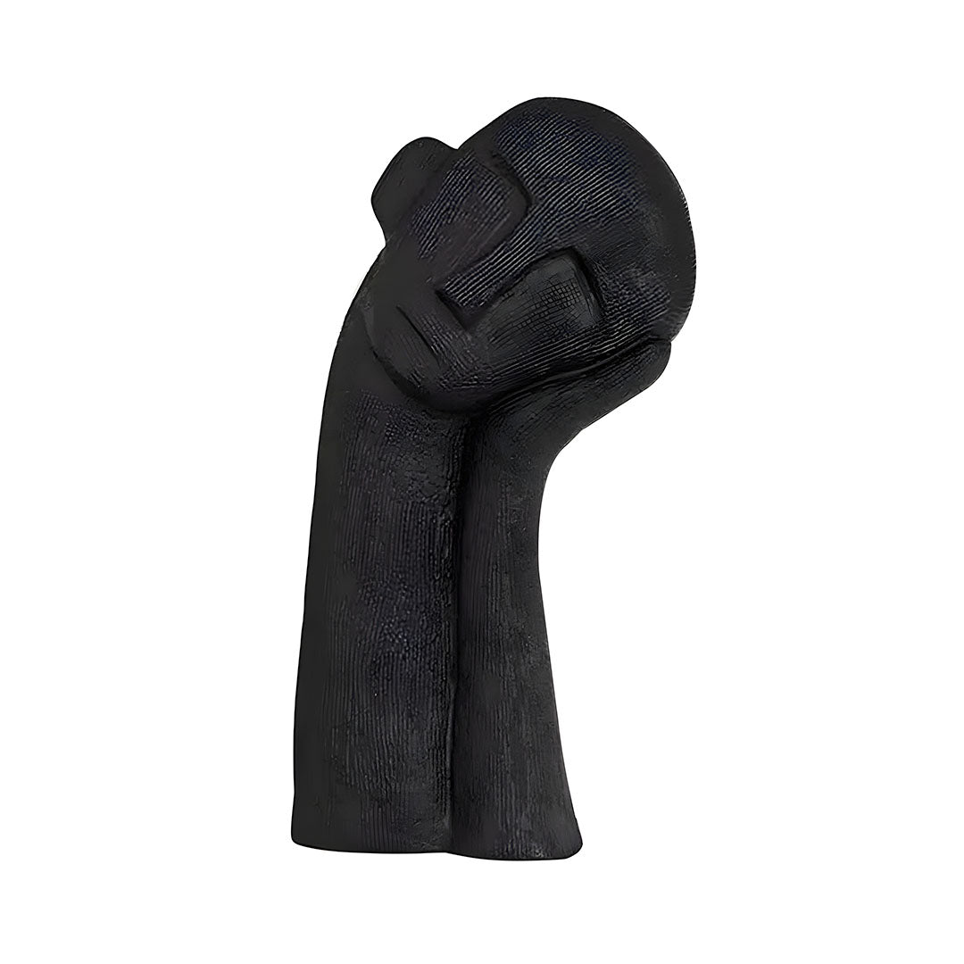 38cm matte black minimalist resin sculpture with linear texture and symbolic design for home decor