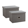 Set of two large grey foldable canvas storage boxes with reinforced handles and dustproof design