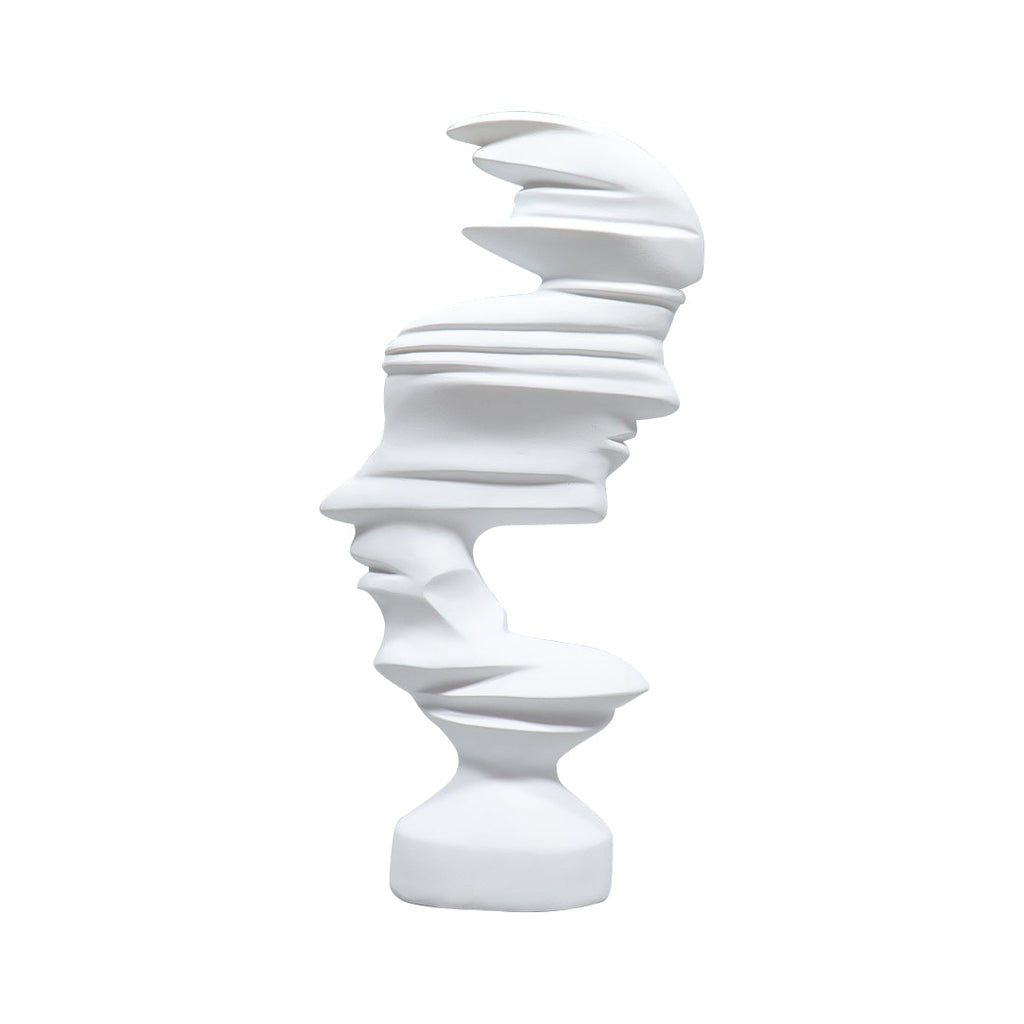 Matte white resin dual-face abstract modern art sculpture, 44cm tall home decor accent.