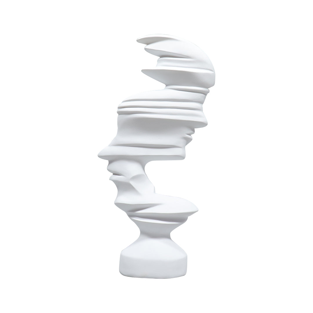 Matte white resin dual-face abstract modern art sculpture, 44cm tall home decor accent.