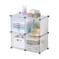 Transparent 4-cube modular plastic storage shelf box with iron wire connectors for home organization