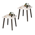 Modern white stone-patterned side table with black pine wood legs for contemporary living room decor