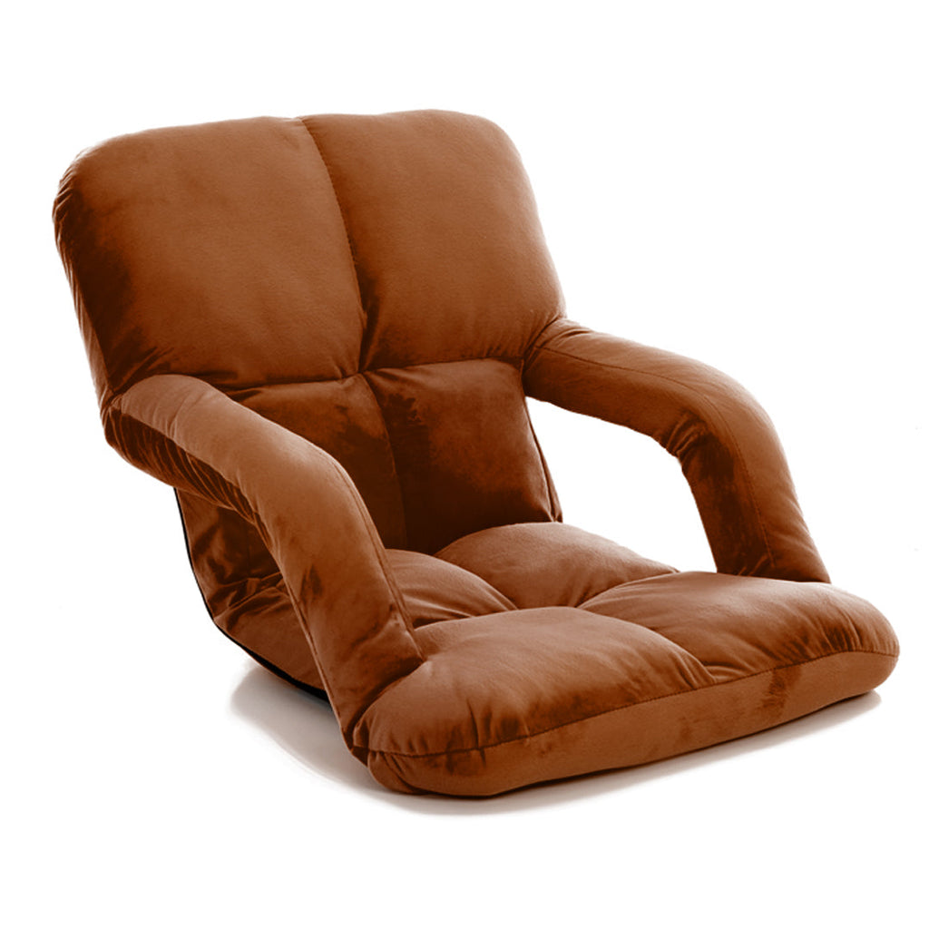 Coffee brown SOGA foldable floor lounge chair with armrests and plush flannel fabric