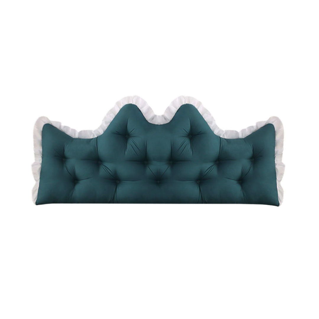 Teal crown tufted headboard pillow with plush polyester filling for comfortable bed lounging and back support