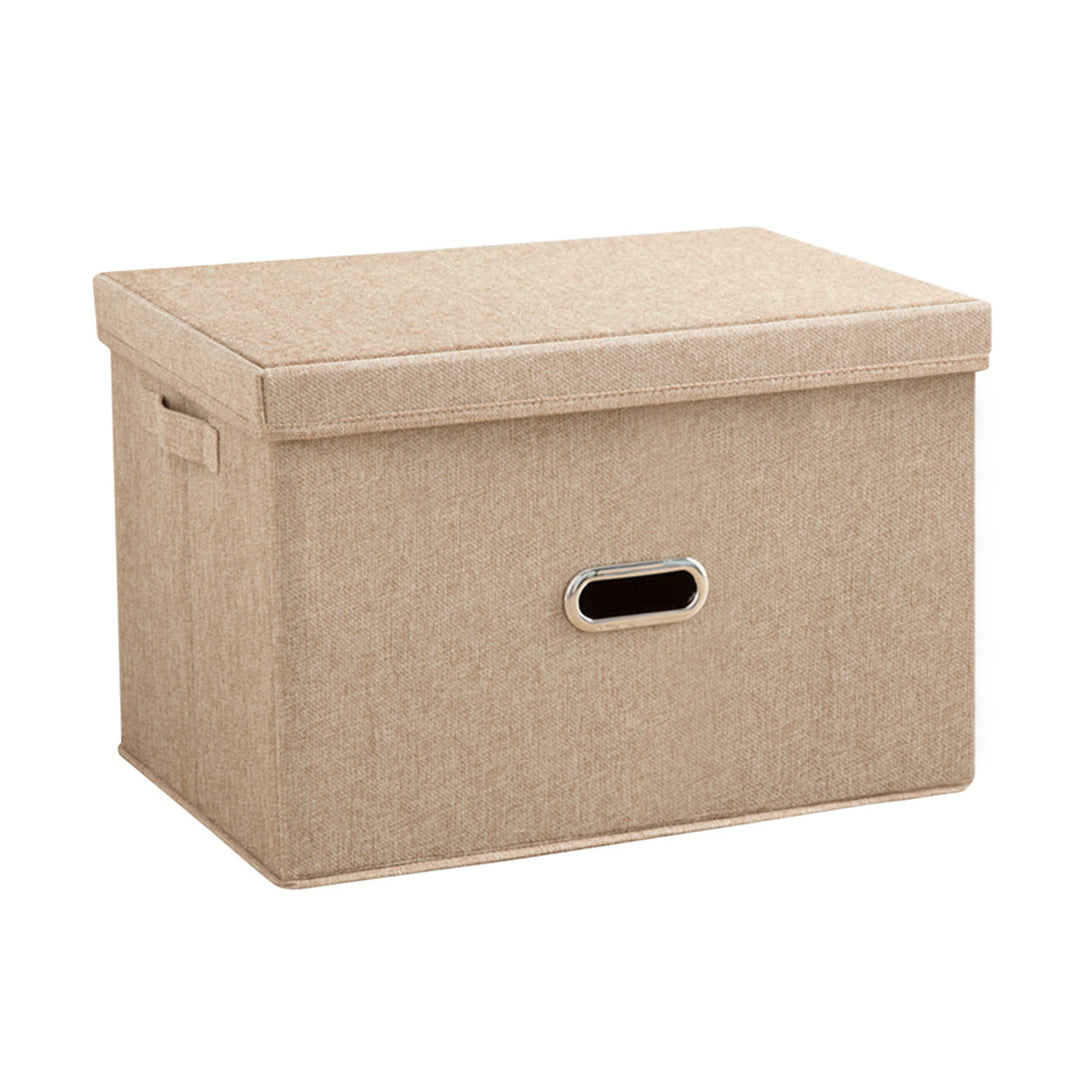 Beige foldable canvas storage box with reinforced handles perfect for stylish home and closet organization