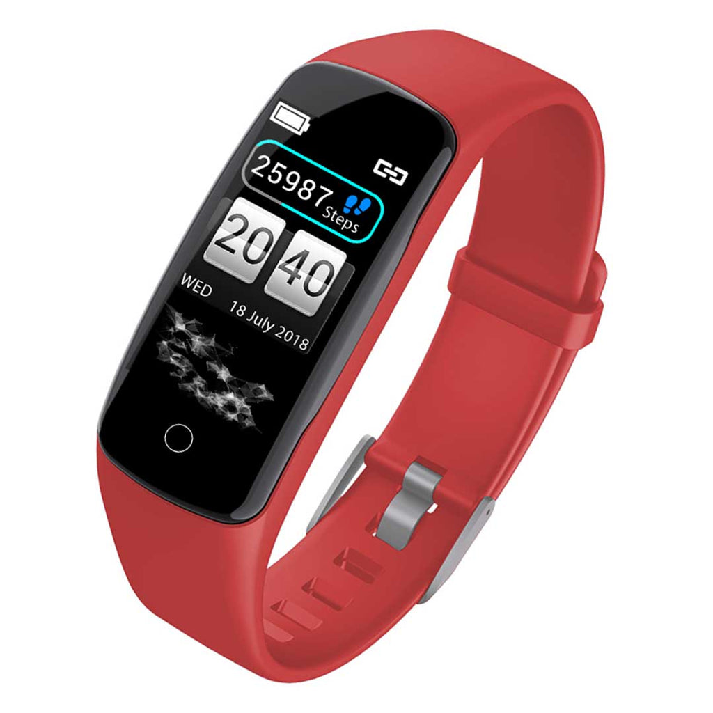 Red SOGA fitness tracker smart watch with digital touch screen display and comfortable silicone wristband