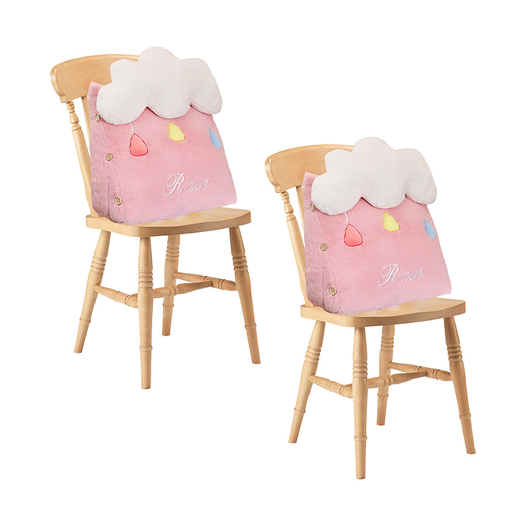 Two pink cute cloud shaped plush lumbar wedge pillows for bed or sofa