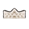 Tufted crown headboard pillow in cream with charcoal ruffled edges for king size beds