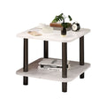 White stone-patterned side table with sleek black pine wood legs for modern living room decor