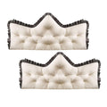 Cream tufted crown headboard pillow with charcoal ruffled edge and plush back support cushioning