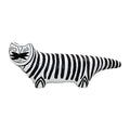 Elongated black and white striped cat resin sculpture for modern bookshelf or console table decor