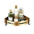 Gold wall-mounted triangular bathroom storage rack with hooks, made of rust-proof aluminum